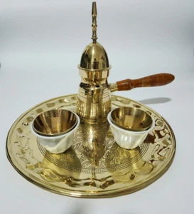 Porcelain and copper gold white Arabic Turkish coffee cups Dallah and tray - Picture 1 of 3