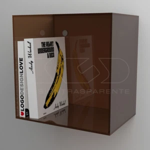 Mensola Cubo cm 15 in plexiglass fumé marrone espositore da parete - Foto 1 di 6