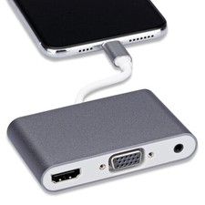 for iPhone, iPad to VGA / HDMI / 3.5mm Aux AV Adapter, Mirroring to TV Monitor