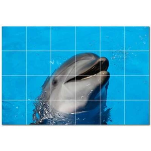 Dolphin Ceramic Tile Wall Mural PT500496. 25.5" W x 17" H (24) 4.25 tiles - Picture 1 of 1