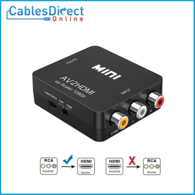 RCA AV to HDMI Converter For Nintendo Sega Genes NES Gamecube SNES N64 Video TV - Image 1 of 4