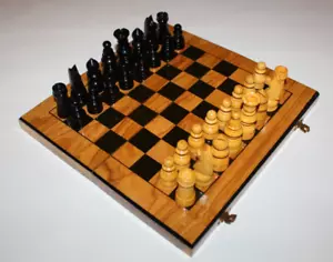 Medium Sized Wooden Folding Chess Board With Pieces - Picture 1 of 6