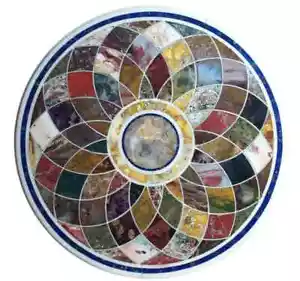White Marble Side Coffee Table Top Rare Mosaic Inlay Stone Arts Home Decor Gifts - Picture 1 of 9