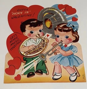 Vintage Children's Valentine Card | Gotta "Horn In" - Let's Make Music Together - Picture 1 of 3