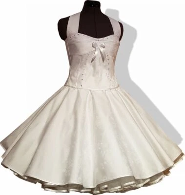 50er JahreHochzeitskleid Brautkleid zum Petticoat weiß mit Rosen Design - Bild 1 von 4
