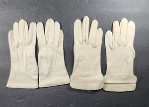 2 Pair Of Vtg Womens Cotton Gloves Ivory Off White 1950's Wrist Length Small - Picture 1 of 9