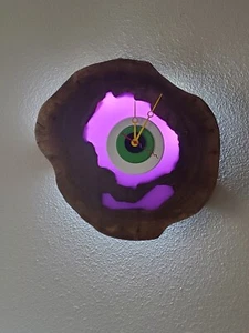 New Handcrafted Walnut Epoxy Eyeball Fun Wall Clock Lights Up 15" - Picture 1 of 3