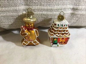 Christopher Radko 3” Glass Ornament Set of 2 Gingerbread Man & House NO BOX - Picture 1 of 13