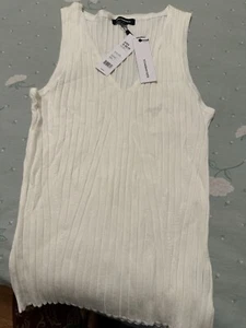 525 America Ribbed Sleeveless Top White Size L V-Neck Knit Rayon Blend - Picture 1 of 1