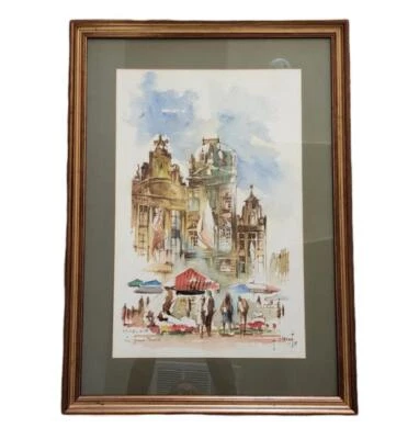 Original Bruxelles Watercolor Art French Painting La Grand Place Brussels Signed - Image 1 of 4