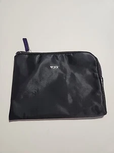 Tumi For Delta Pouch Small Toiletry Makeup Zippered Bag Black with Purple Lining - Picture 1 of 5