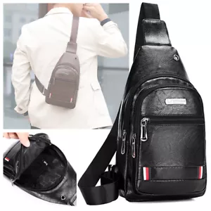 Mens Backpack Leather Sling Bag Chest Shoulder Fanny Pack Crossbody Travel Bag - Imagen 1 de 21