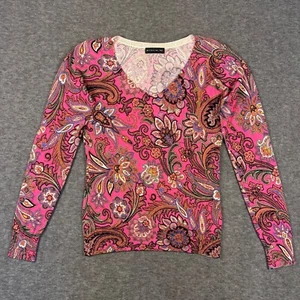ETRO Sweater Womens Small 40 Pink Paisley Floral V Neck Via Spartaco 3 Italian - Picture 1 of 7