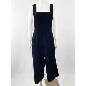 Madewell Black Wide Leg Sleeveless Jumpsuit Size 6 Tie Back Square Neck Casual - Picture 1 of 11