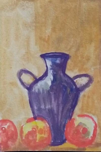 ACEO Original Still Life Painting Watercolor Vase & Apple Mini Art Hand Painted - Picture 1 of 1
