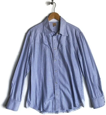 AG Adriano Goldschmied Pearl Snap Western Shirt Mens Medium Made in USA Blue M - Image 1 of 4