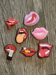 Charm For Croc Jibbitz It Girl, Preppy Girls Mouth Tongue Lips Lipstick Set Of 7 - Picture 1 of 5