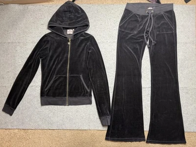 Conjunto de chándal vintage Juicy Couture para mujer M Pt XS pantalones terciopelo negro años 2000 Foto 1 de 4