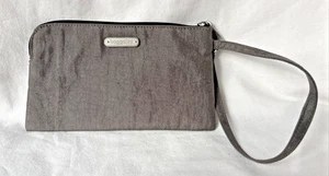 Baggallini RFID Blocking Wristlet Gray - shiny - Silver Zip Pouch Travel Wallet - Picture 1 of 4