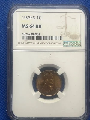 * 1929-S  Lincoln Wheat cent GRADED NGC MS 64 RB #G15 - Image 1 of 4