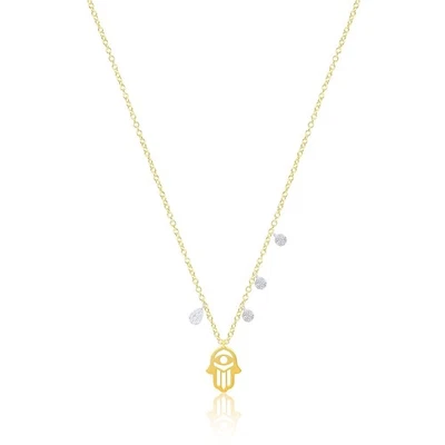 Meira T 14k Yellow Gold Hamsa Evil Eye Pave Diamond Necklace - Image 1 of 4