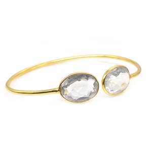 Klar Kristall Quarz vergoldet Lünette Set Lagenlook Armband z105 - Bild 1 von 5