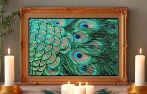 Colorful Peacock Feathers Shabby Chic Counted Cross Stitch Pattern Chart  - Picture 1 of 2