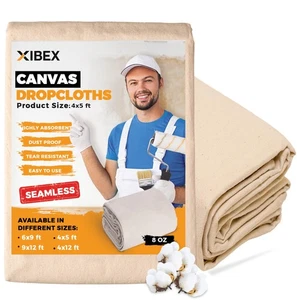 Canvas Drop Cloth (4x5) ft with Thick Texture, Sturdy Multi-Purpose Painting ... - Picture 1 of 7