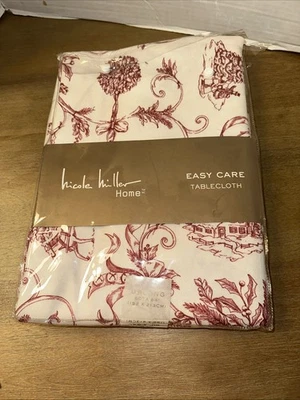 Nicole Miller Winter Christmas Snowy Pine Cone Holly Sleigh Tablecloth 60” X 84” - Image 1 of 4