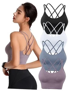 Padded Sports Bras for Women Strappy Cross Back Yoga Bras Pack for Workout - Picture 1 of 6