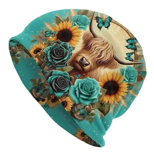 Highland Cow Skullie Beanie Skull Cap Winter Hat Stretch Skullies - Picture 1 of 3