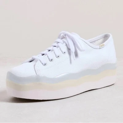 Keds Triple Up White Canvas Sneaker with Pastel Striped Wave Platform Size 6 - Image 1 of 4