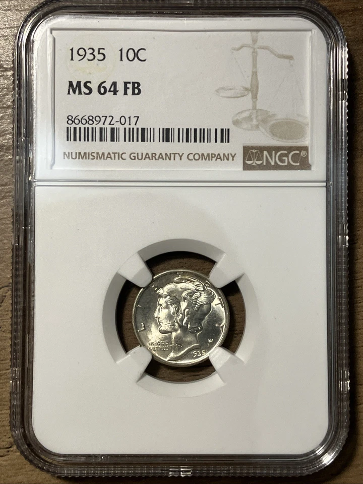 1935-P Mercury Silver Dime - NGC MS 66 FB- Full Bands - Free Shipping - Image 1 of 2
