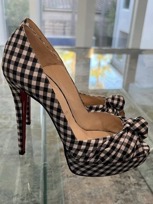 Christian Louboutin Greissimo 140 Gingham Peep Toe Platform Heels Pumps 40 US10 - Image 1 of 4