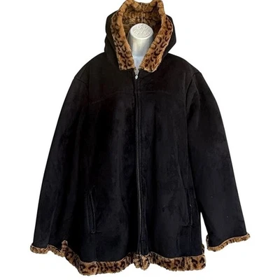 Jaqueta com capuz feminina de camurça sintética leopardo plus size 4X aconchegante gótica bruxa - Imagem 1 de 4