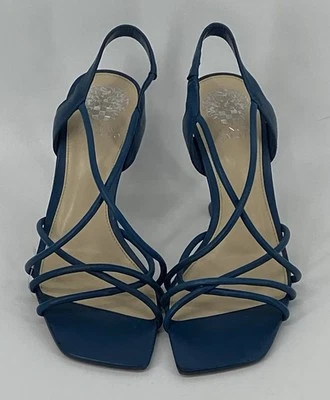 Vince Camaro Teal Preowned Strappy Thin Heels  Square Toe Sz 9 EUC - Image 1 of 4