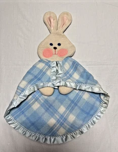 Vintage 1979 Fisher Price Blue Plaid Bunny Rabbit Security Blanket Baby Lovey - Picture 1 of 10