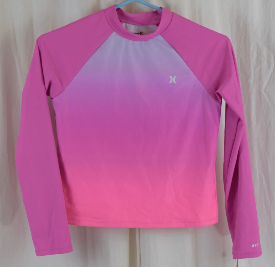 Hurley Girls' Long Sleeve Rash Guard Swimsuit Pink Size 14