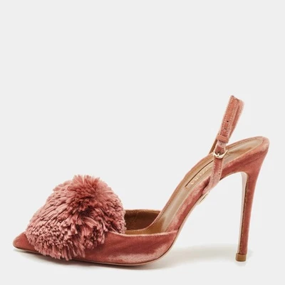 Bombas Aquazzura Rosa Terciopelo Polvo Puff Pom Slingback Talla 35 Foto 1 de 4