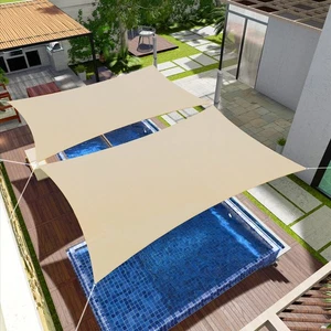 2-15ft Beige Sun Shade Sail UV Block with 6" Hardware Kit for Outdoor Lawn Deck - Picture 1 of 7