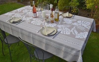 Tablecloth Provence 150X240 Cm Taupe Philodendron From France Easy Care - Image 1 of 4