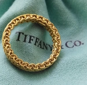 Anillo Tiffany & Co Oro Amarillo 18K Somerset Malla Estrecha Damas Talla 5.5 Caja - Imagen 1 de 7