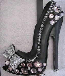 SEXY Black Glitter & Gems Rhinestone Shoe Over Door Hook ~ Home Decor - Picture 1 of 4