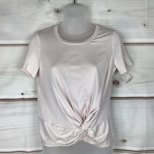 Love Fire Top Juniors M Pink Metallic T-Shirt Twist-Front Crew Neck Short Sleeve - Picture 1 of 8