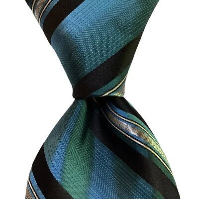 CROFT & BARROW Men's 100% Silk Necktie Designer STRIPED Blue/Black/Silver EUC - Image 1 of 3