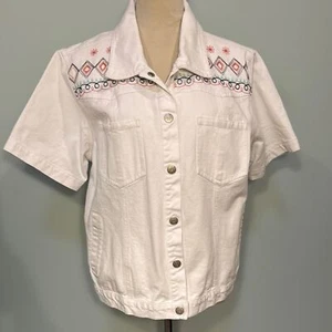 Giacca bianca Denim&Co manica corta con ricamo taglia L - Foto 1 di 5