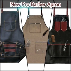 New Professional Black Leather Hairdressing Barber Apron Cape Barber Hairstylist - Picture 1 of 21