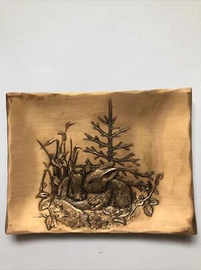 Handmade by Natale Forged Bronze Trinket Jewelry Tray Forest Bunnies 6" x 4.5" - Picture 1 of 6