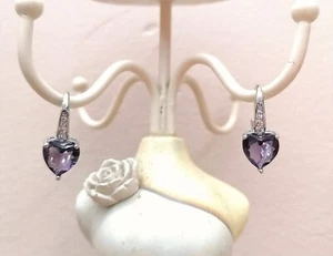 Orecchini Argento 925 Con zirconi e Cuore cristallo Viola - Foto 1 di 1