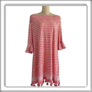 Cabana Life Nantucket gesmoktes schulterfreies Minikleid koralle Quasten Gr. XL - Bild 1 von 12